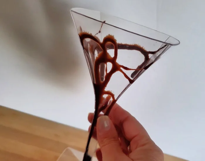 Chocolate drizzle in glass