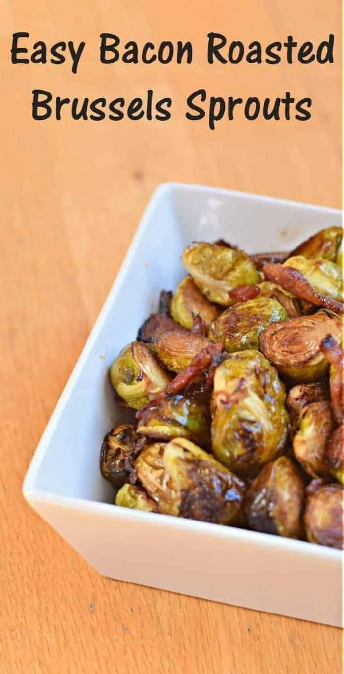 Delicious and easy bacon roasted Brussels sprouts recipe with caramelized balsamic. Simple gluten free and dairy free recipe that is the perfect delicious side dish.