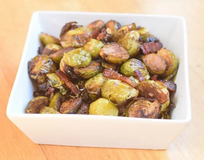 Enjoy bacon roasted Brussels sprouts at Thanksgiving dinner with this easy recipe