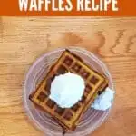 Overhead of pumpkin waffles with whipped cream