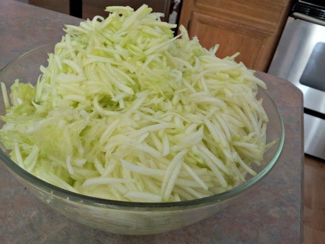 Shredded zucchini ready for baking