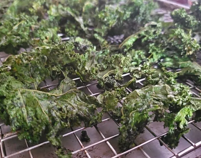 Tray of baked kale chips