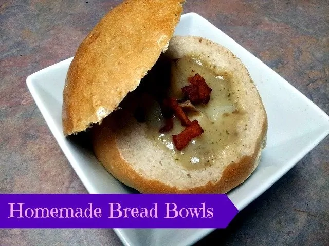 Bread bowl with baked potato soup