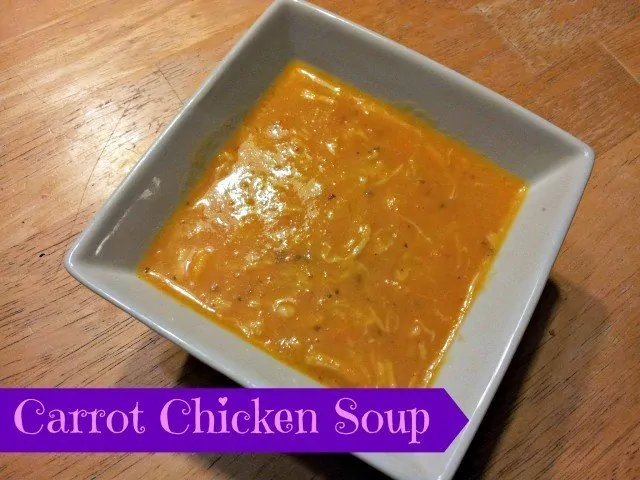 Carrot chicken soup recipe for a great weeknight dinner. This simple recipe is great for leftover chicken or canned chicken and has ingredients already in your pantry. #soup #carrot #chicken #easyrecipes