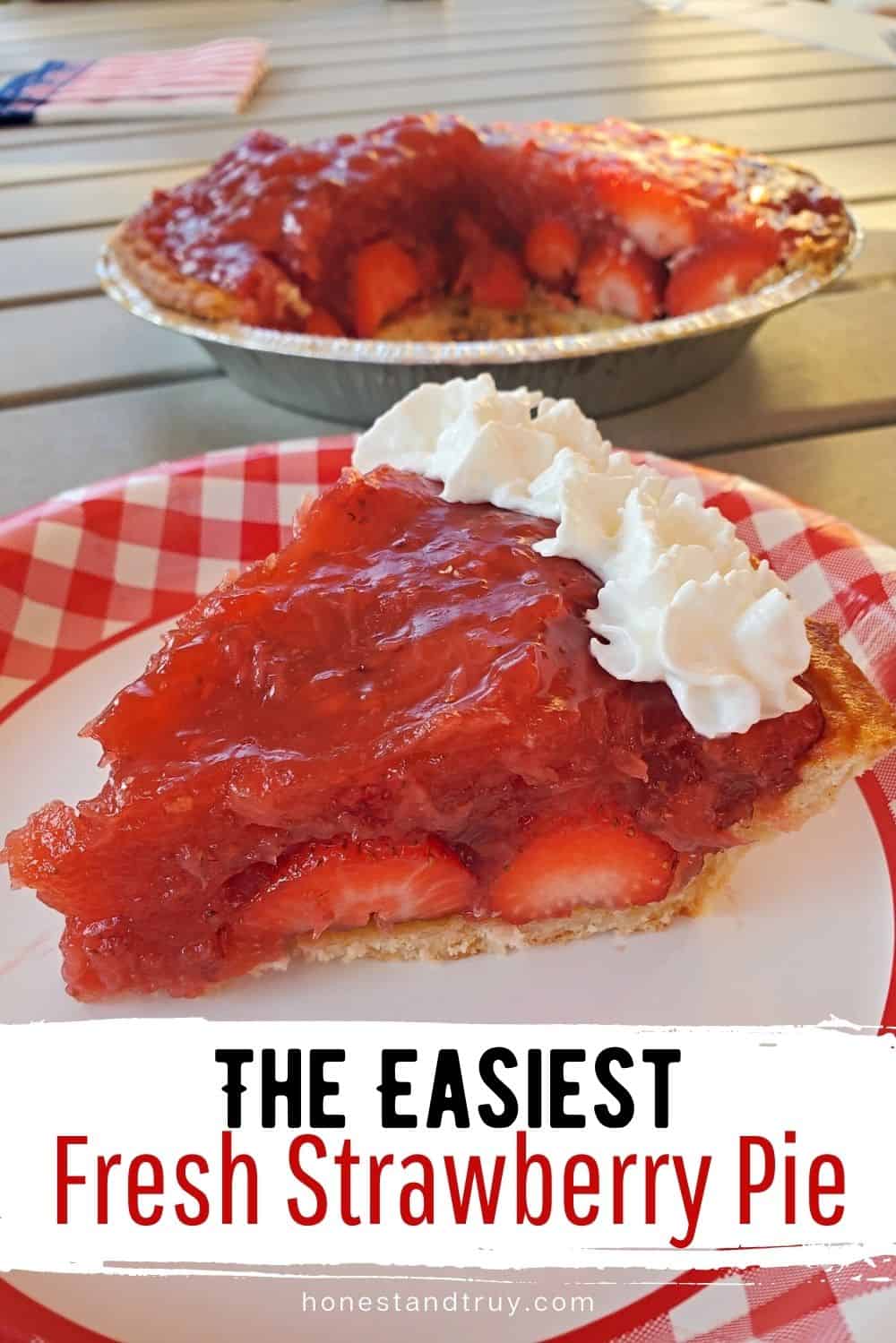 Easiest Strawberry Pie sitting on a picnic plate.