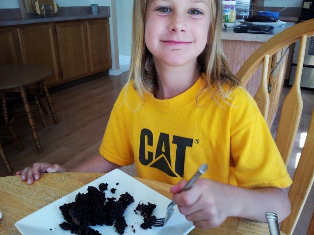 Enjoying dark chocolate cake