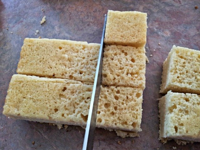 Use already cut cake squares as a guide to keep them an even size