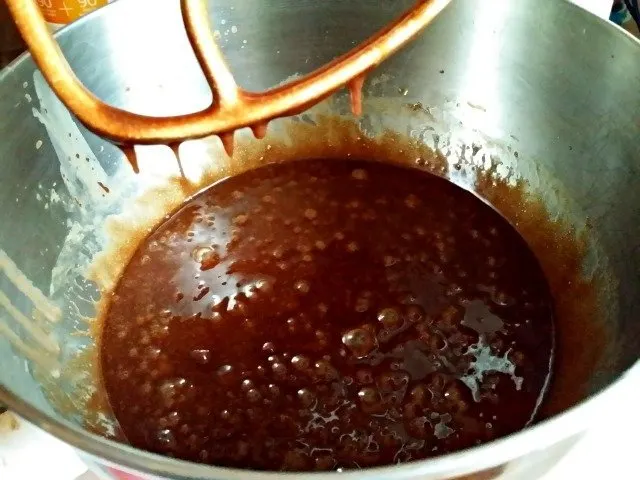 Brownie batter looks good once the eggs are added
