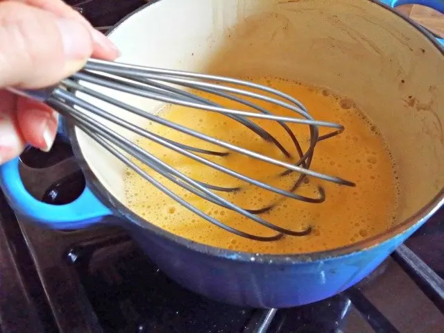 Whisk the eggs in the same pot you used to melt the butter and chocolate