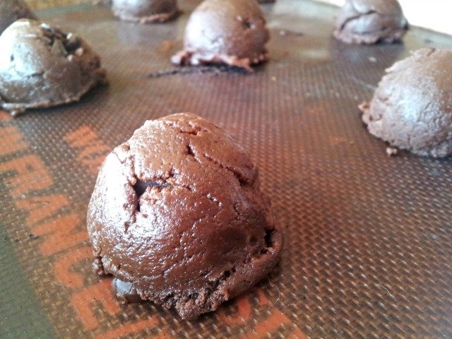 About to bake Mexican triple chocolate cookies on baking sheet