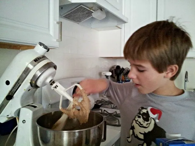 Mister Man scraping down the bowl