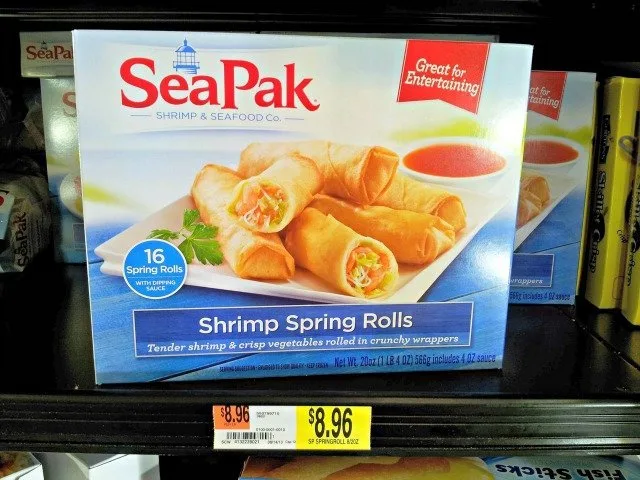 SeaPak spring rolls on the shelf at Walmart