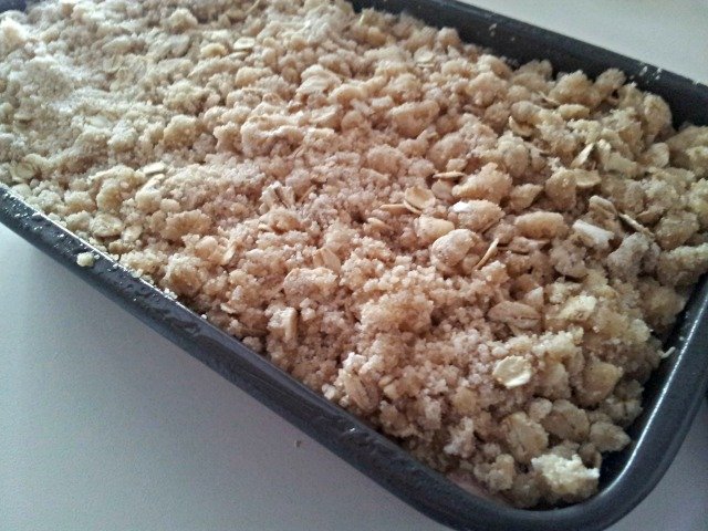 Cherry streusel quick bread is ready for the oven