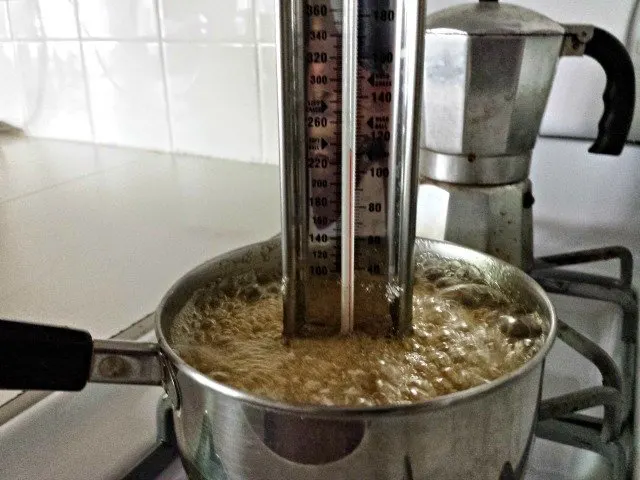 Cook sugar mixture to 240 degrees by your candy thermometer
