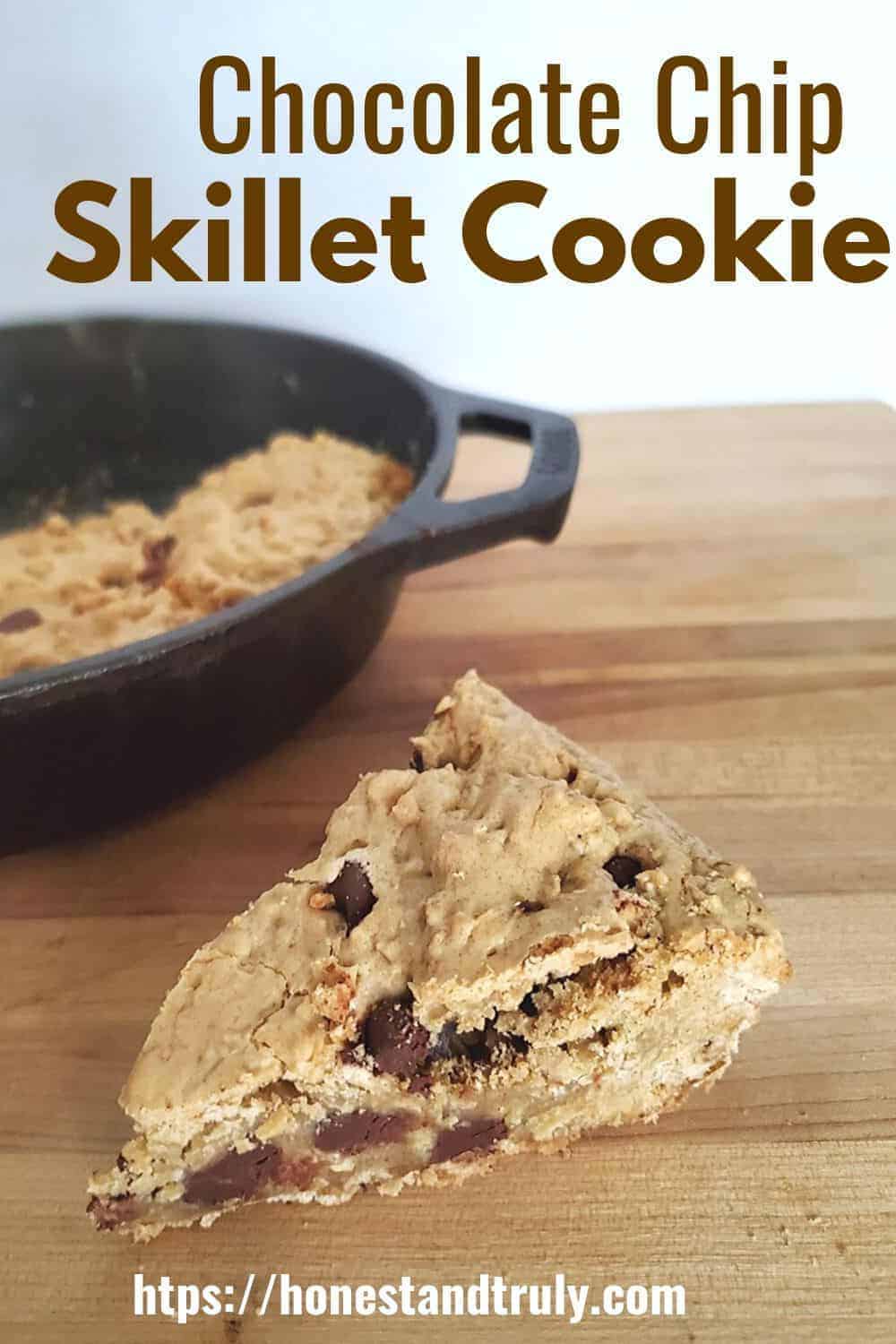 Slice of a delicious chocolate chip skillet cookie