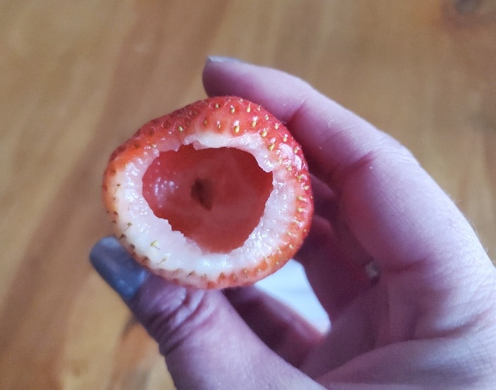 Hollowed out strawberry