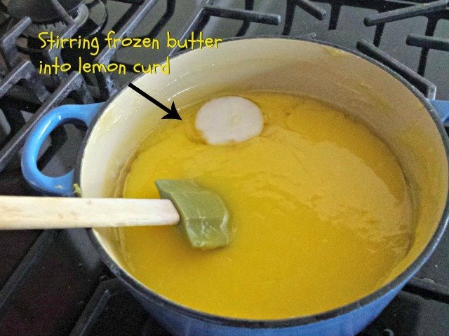 Add frozen butter to your lemon curd to finish it off