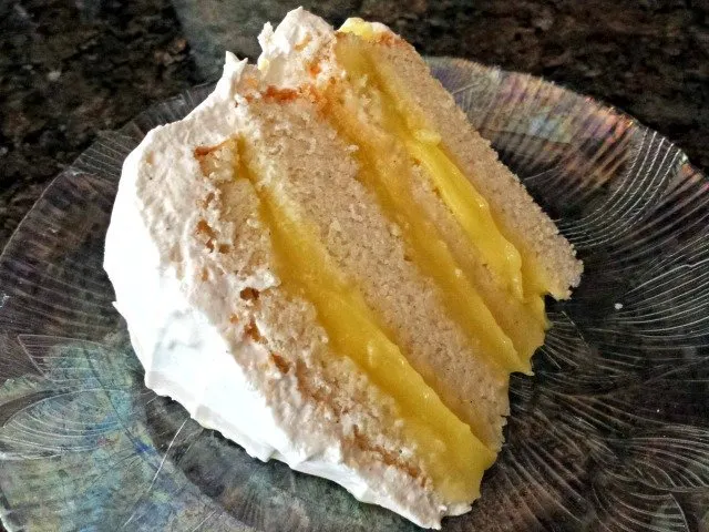 Delicious slice of lemon filled cake