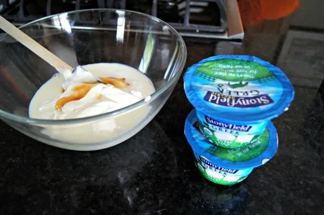 Mix together the Greek yogurt with milk and honey