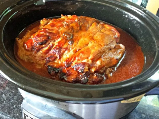 Pulled pork cooked in the crock pot
