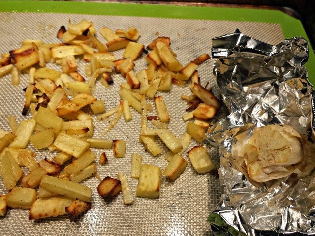 Roasted parsnips and garlic