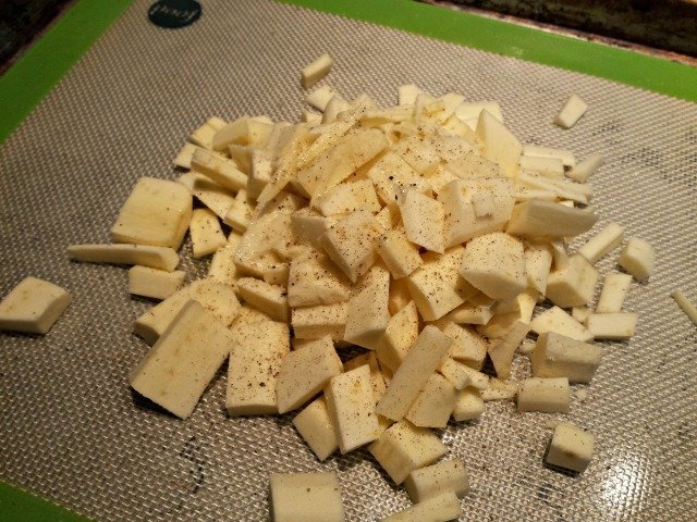 Toss parsnip chunks with olive oil salt and pepper
