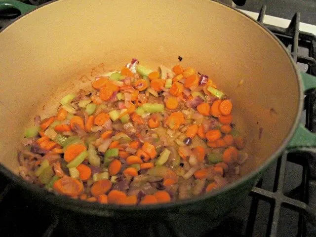 Sauteeing veggies for meatball soup