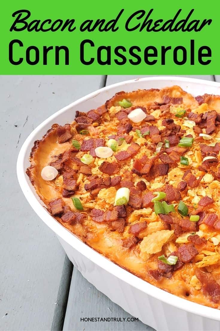 Side view of baked corn casserole.