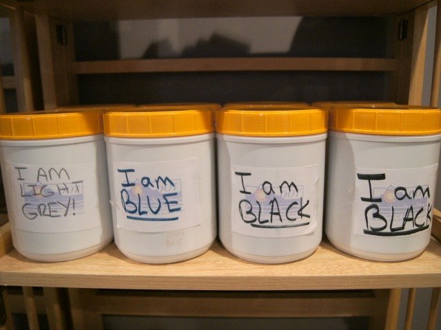 LAbel canisters by color to sort legos