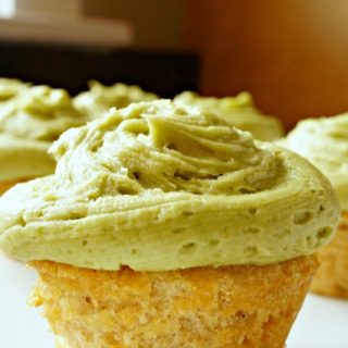 Green tea cupcakes with matcha frosting closetup