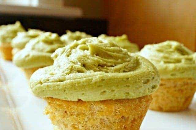 Green tea cupcakes with matcha frosting closetup