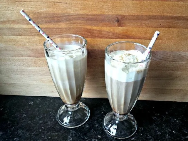 Your iced coffee floats ready to eat - recipe for the float and homemade spiced creamer included