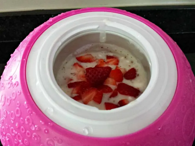 Homemade strawberry frozen yogurt ready to roll