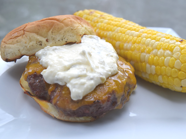 Yummy chipotle burger with gorgeous grilled corn