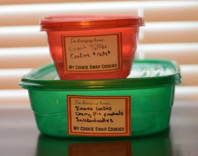 Rubbermaid TakeAlongs labeled from cookie swap
