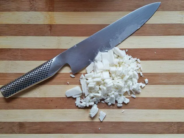 Chop the castile soap to make melting easier