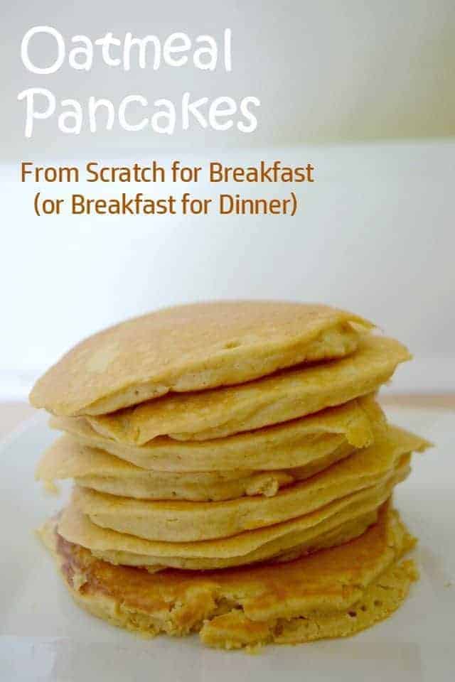Oatmeal Pancakes - cook up this recipe for breakfast or breakfast for dinner. It's delicious and healthy, even without syrup. This is made quickly and tastes great for a kid-friendly brunch. The recipe includes modifications to make it dairy free and vegan. Delicious!