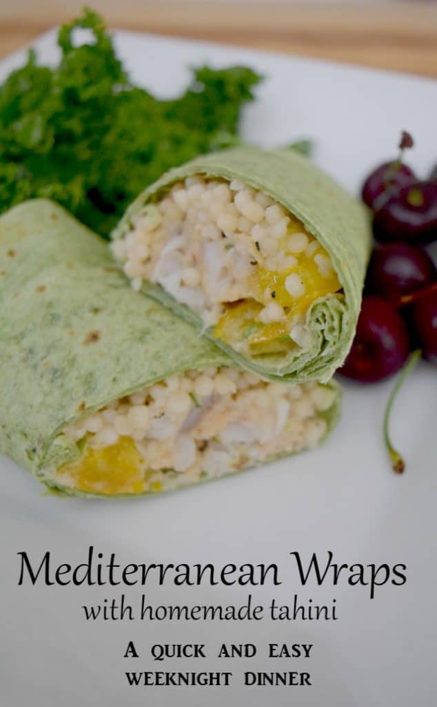 Mediterranean Wraps with grilled pollock and homemade tahini