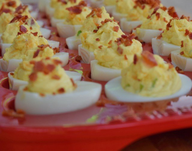 Bacon deviled eggs platter