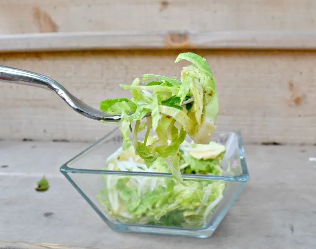 Beautiful bite of shaved Brussel Sprout salad