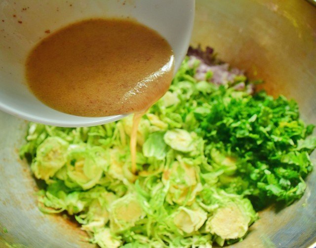 Drizzle bacon vinaigrette over Brussels Sprouts salad