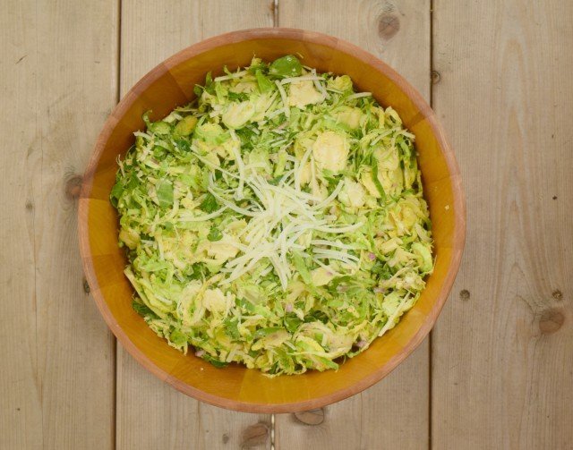 Gorgeous raw shaved Brussels Sprouts salad