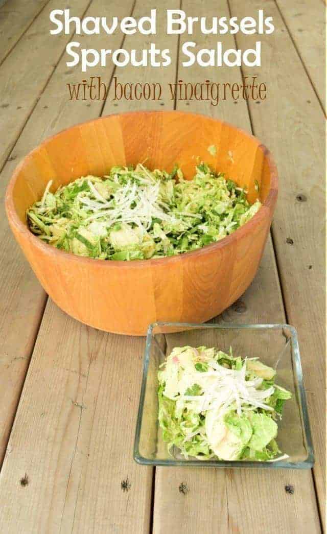 Shaved Brussels Sprouts Salad with bacon vinaigrette recipe for a quick raw salad in the summer that won't wilt and has tons of flavor.