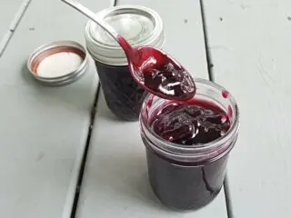 Spoon of blueberry syrup