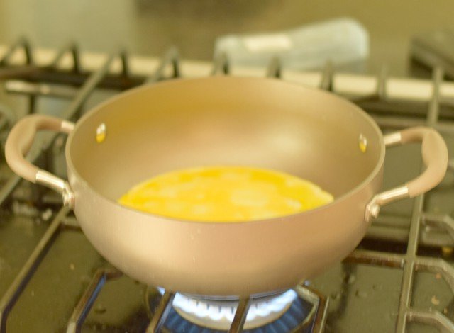 Cook eggs as omelet