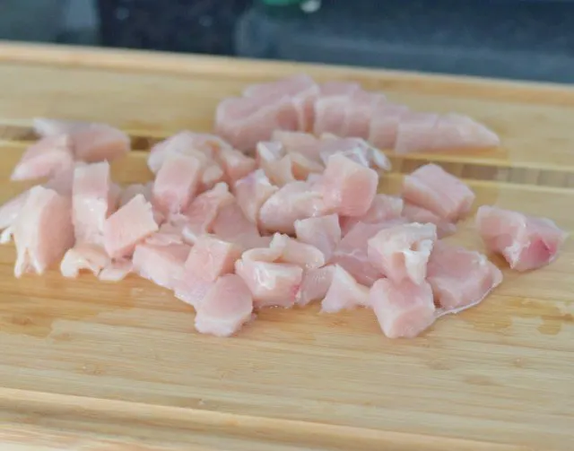 Cut chicken into bite sized peices