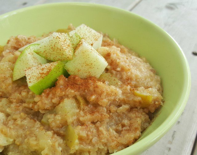 Bowl of protein filled caramelized apple oatmeal