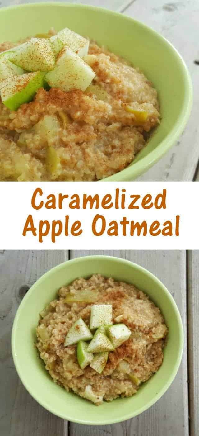 Caramelized apple oatmeal recipe. Secret ingredient gives this protein and a great creamy texture. Make this in your rice cooker for a delicious and easy breakfast
