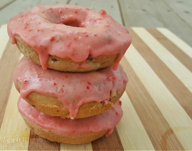 Stack of homemade strawberry donuts