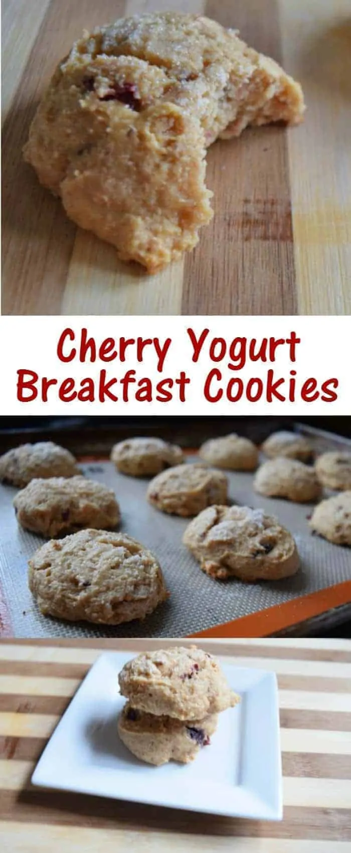 This recipe for cherry yogurt breakfast cookies is a perfect protein packed meal or snack. It's easy to make and has less sugar than you'd expect. Perfect for a treat!